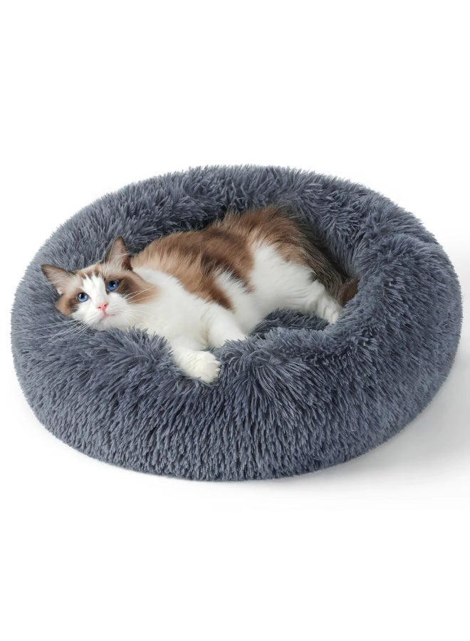 HousLife Cat Bed Plush Donut Cat Bed 40x40CM Soft Fluffy Round Pet Bed, Calming Self Warming Cat Bed Machine Washable with Non Slip Waterproof Bottom for Indoor Cats Small Dogs - Image 1